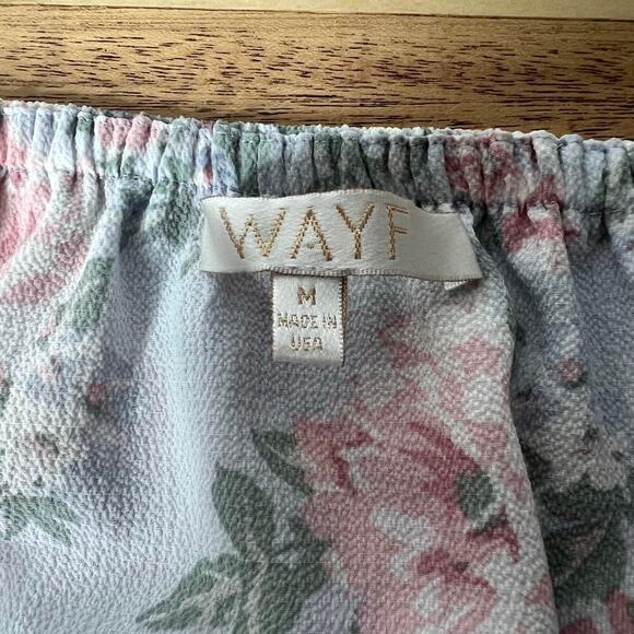 WAYF Off the Shoulder Crop Top Blue Floral Size Medium Boho Cottage Prairie USA - Picture 4 of 5